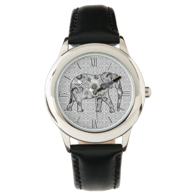 Montre Éléphale tourbillon fractal - gris, noir et blanc (devant)