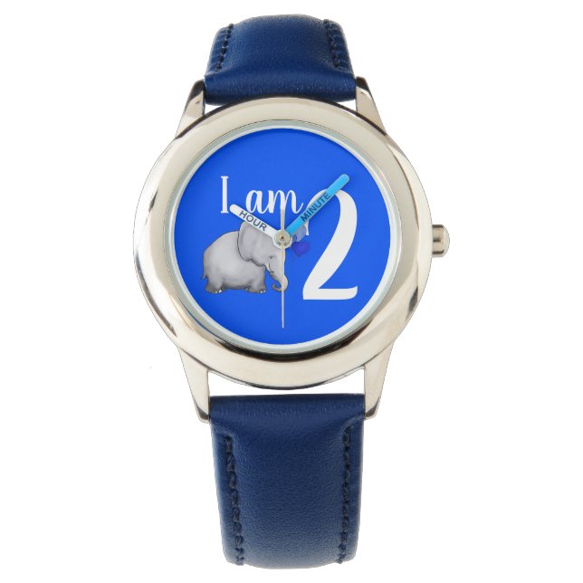 Montre Eléphant Bébé Bleu Cute Custom Age 2e anniversaire (devant)