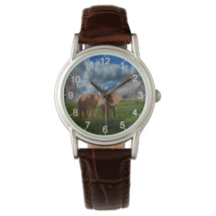 Montre Eléphant Duo Huile Peinture, Femme en cuir Wristwa