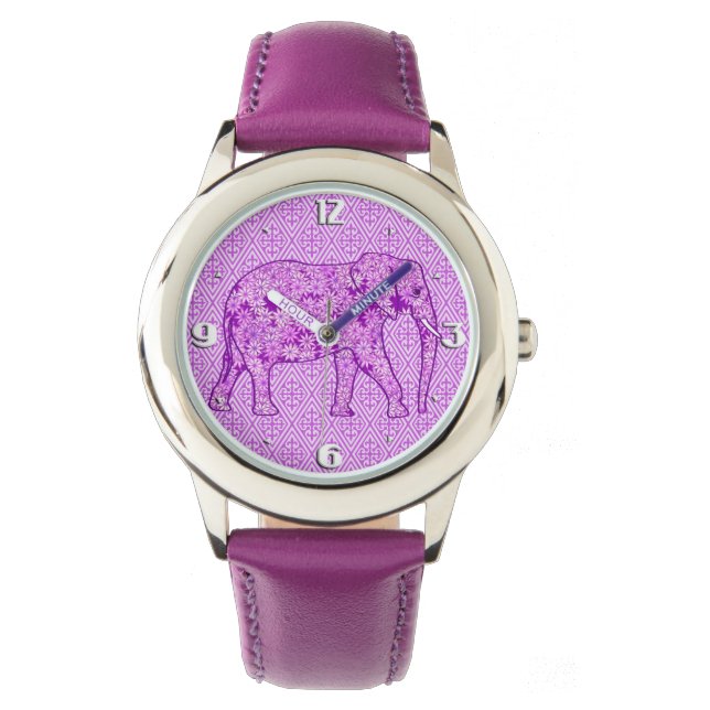Montre Eléphant fleur - améthyste violet (devant)