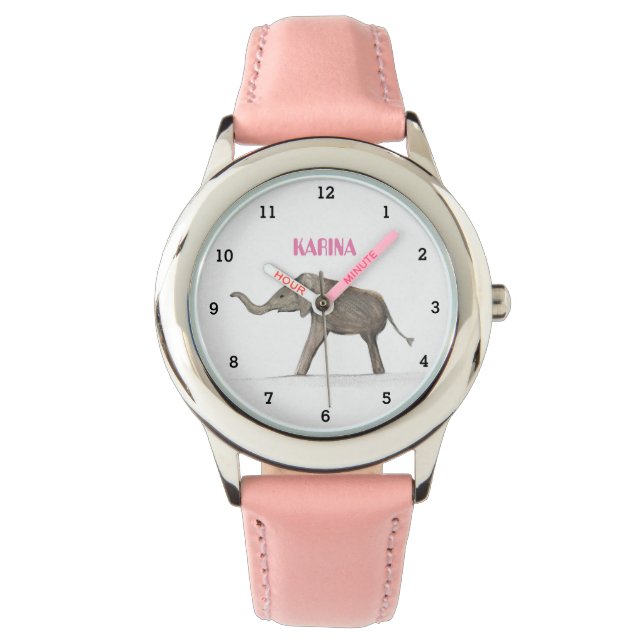 Montre Eléphant gris mou Animal Girly Enfants (devant)