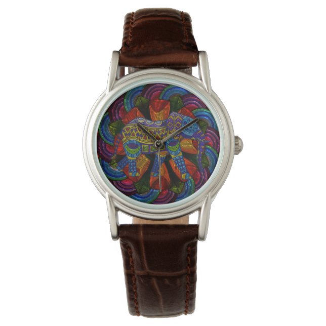 Montre Éléphant Orné Coloré et Mandala (devant)