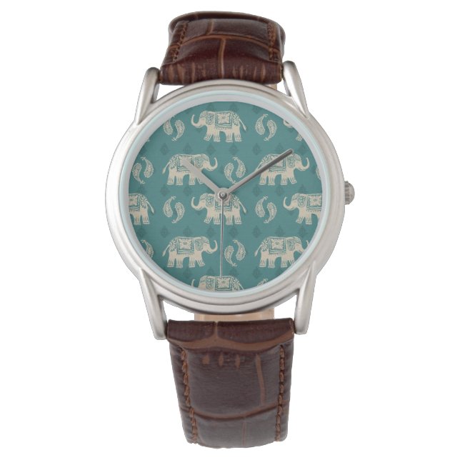 Montre Elephant Teal Caravan Pattern (devant)