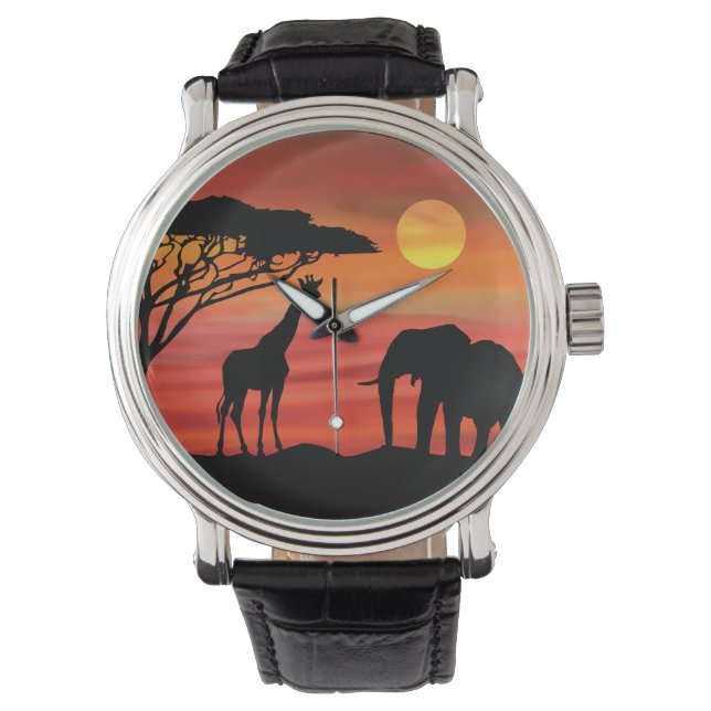 Montre Eléphants mignons et girafe dans le Serengeti (devant)
