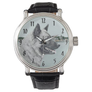 Montre Elkhound norvégien à la peinture de village - Chie