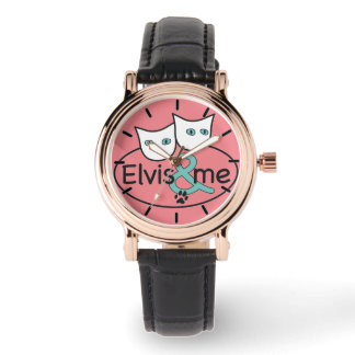 Montre "Elvis & Me" Carré rose Regarder Bracelet en cuir 