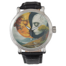 "Embrace céleste : Montre-poignet soleil et lune"