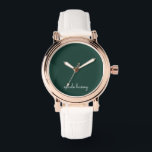 Montre Émeraude verte | Moderne Monogramme élégant<br><div class="desc">Un design monogramme personnalisé simple et design dans un décontracté écrit à la main dans un monochrome vert émeraude et blanc éclatant. Le monogramme peut facilement être personnalisé pour rendre un design aussi unique que vous êtes ! Le cadeau ou accessoire tendance parfait pour toute occasion.</div>