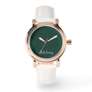 Montre Émeraude verte Moderne Monogramme élégant