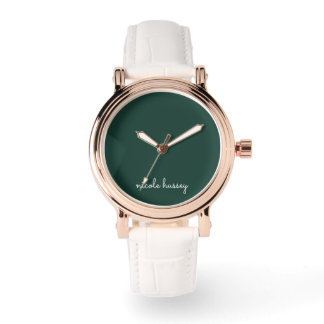 Montre Émeraude verte | Moderne Monogramme élégant