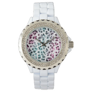 Montre Empreinte de léopard blanc de fausse pierre