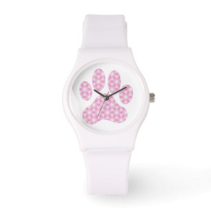 Montre Empreinte de patte Motif géométrique blanc rose