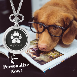 Montre Empreinte de patte noir et blanc avec le nom de vo