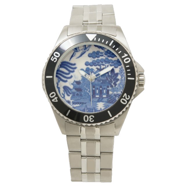 Montre en acier inoxydable avec visage bleu Willow (devant)