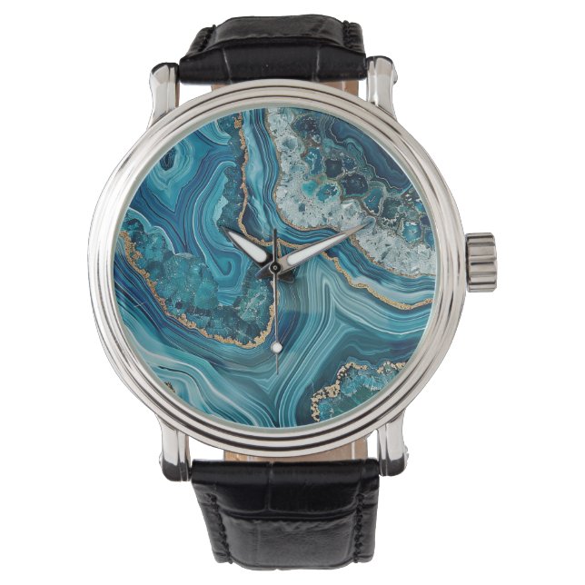 Montre en agate de teinte bleue-vert (devant)