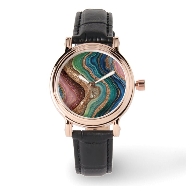 Montre en agate pailletée boho (Recto)
