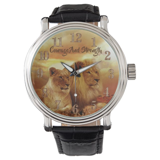 Montre en cuir Brown Lion & Lioness Bold (devant)