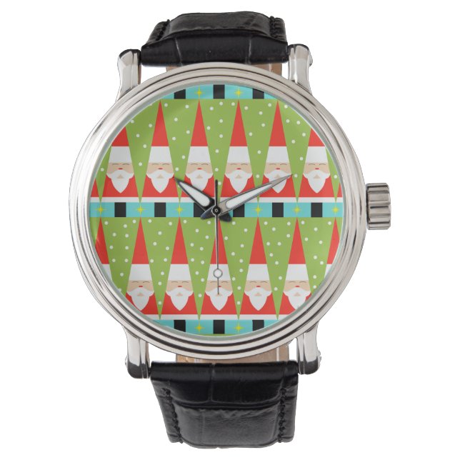 Montre en cuir de Père Noël géométrique rétro (devant)