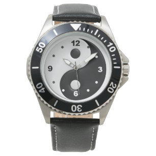 montre en cuir du yin yang masculin