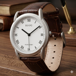 Montre en cuir marron classique personnalisée pour