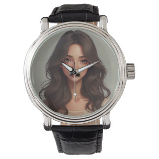 Montre en cuir noir classique (C.C.