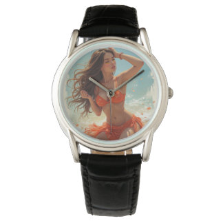 Montre en cuir noir classique (C.C.