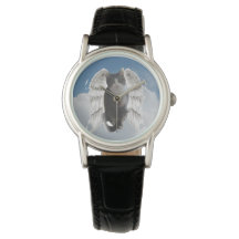 Montre en cuir noir classique féminin Boo Angel