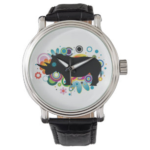 Montre en cuir noir Rhino Abstrait