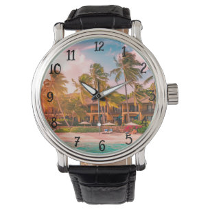 Montre en cuir noir Vintage pour hommes