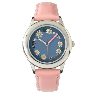 Montre en cuir rose Daisy & Poisson doré