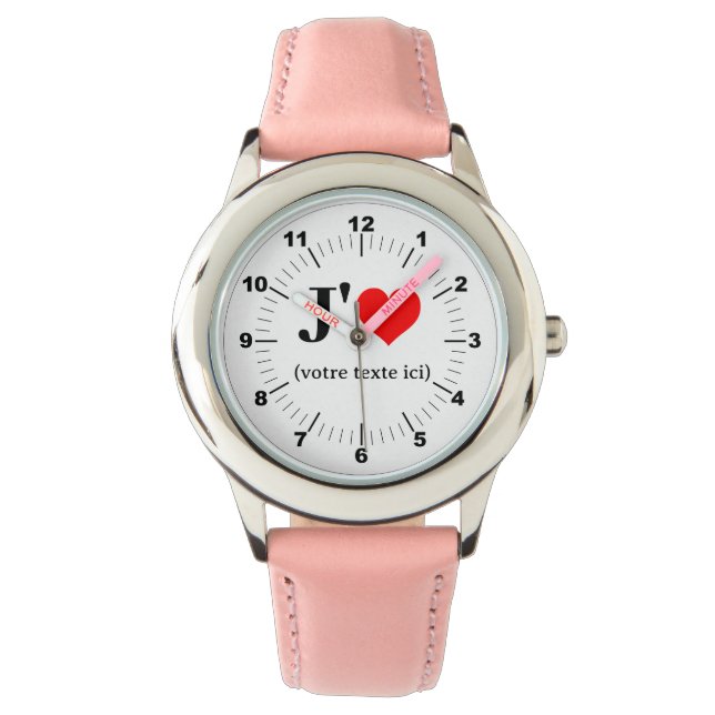 Montre en cuir rose I Heart pour enfant (devant)