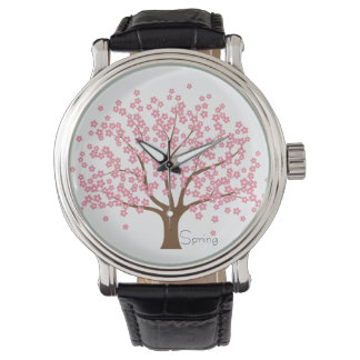 Montre en cuir Vintage de l'arbre à fleurs printan