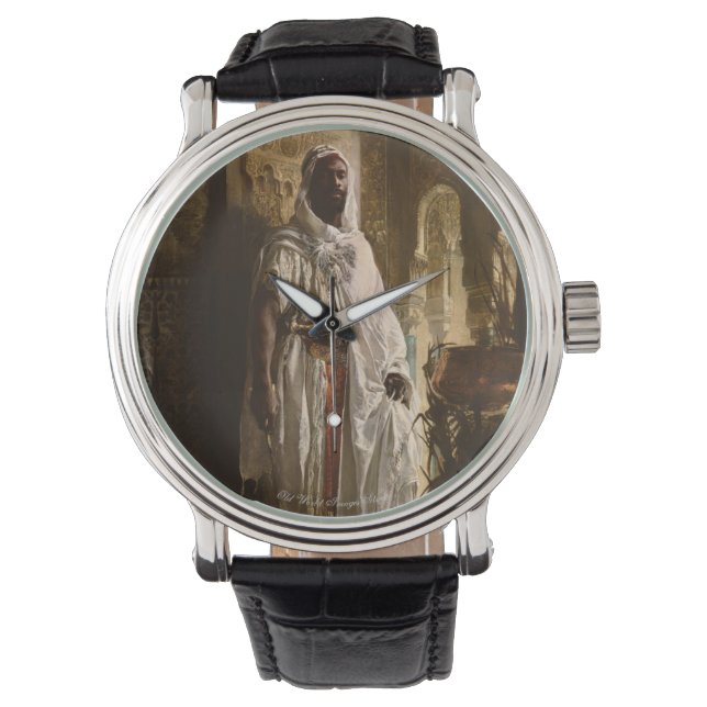 Montre en cuir Vintage noir en chef mauresque (devant)