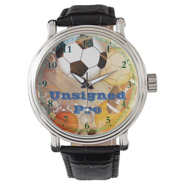 Montre en cuir Vintage noir Pro non signé (devant)