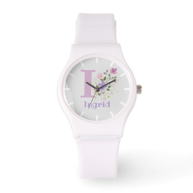 Montre en design floral avec le nom Ingrid et init (Recto)