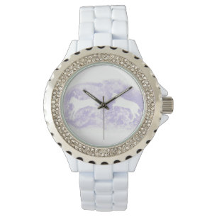 Montre en émail blanc avec Cheval Lavender Art