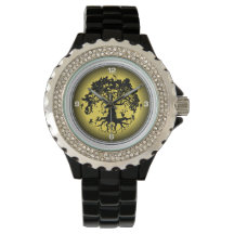 Montre en émail noir en strass féminin Fairies Tre