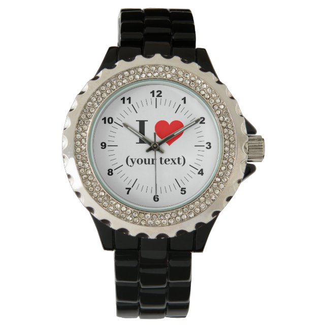 Montre en émail noir en strass I Heart pour femmes (devant)