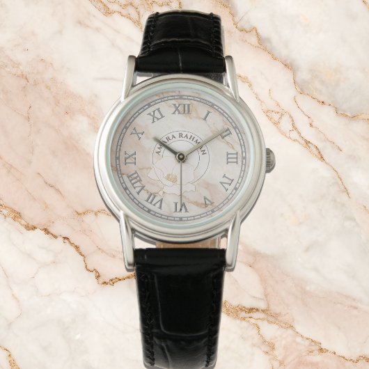 Montre en faux marbre rose pour femmes - Avec fleu