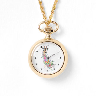 Montre en girafe aux fleurs colorées