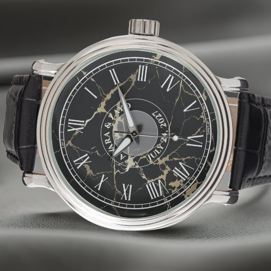 Montre en marbre noir Faux pour hommes - Cuir - Vi