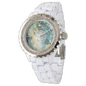 Montre en pierre de marbre turquoise et or - Ename (Incliné)