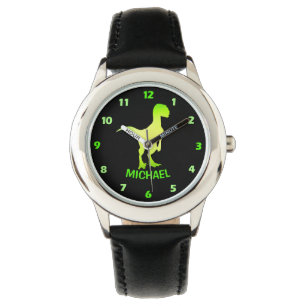 Montre en silhouette verte Dinosaur Velociraptor