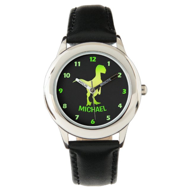 Montre en silhouette verte Dinosaur Velociraptor (devant)