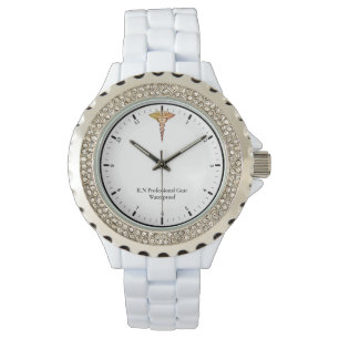 Montre en strass pour femmes avec bracelet blanc e