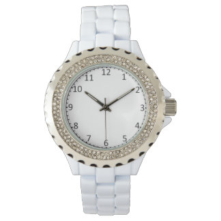 Montre en strass pour femmes avec bracelet blanc e