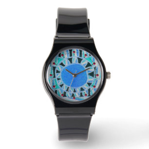 Montre ÉNERGIE SOLAIRE DU SOLEIL/ Aqua Bleu, Blanc, Noir