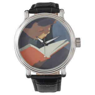 Montre Enfant d'époque lisant un livre de la bibliothèque