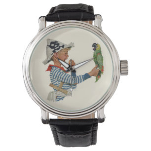 Montre Enfant Vintage, Garçon Jouant avec un Perroquet Pi