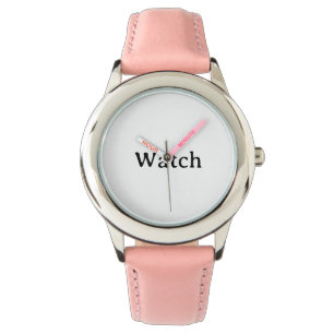 Montre enfantine à bracelet en cuir rose et acier
